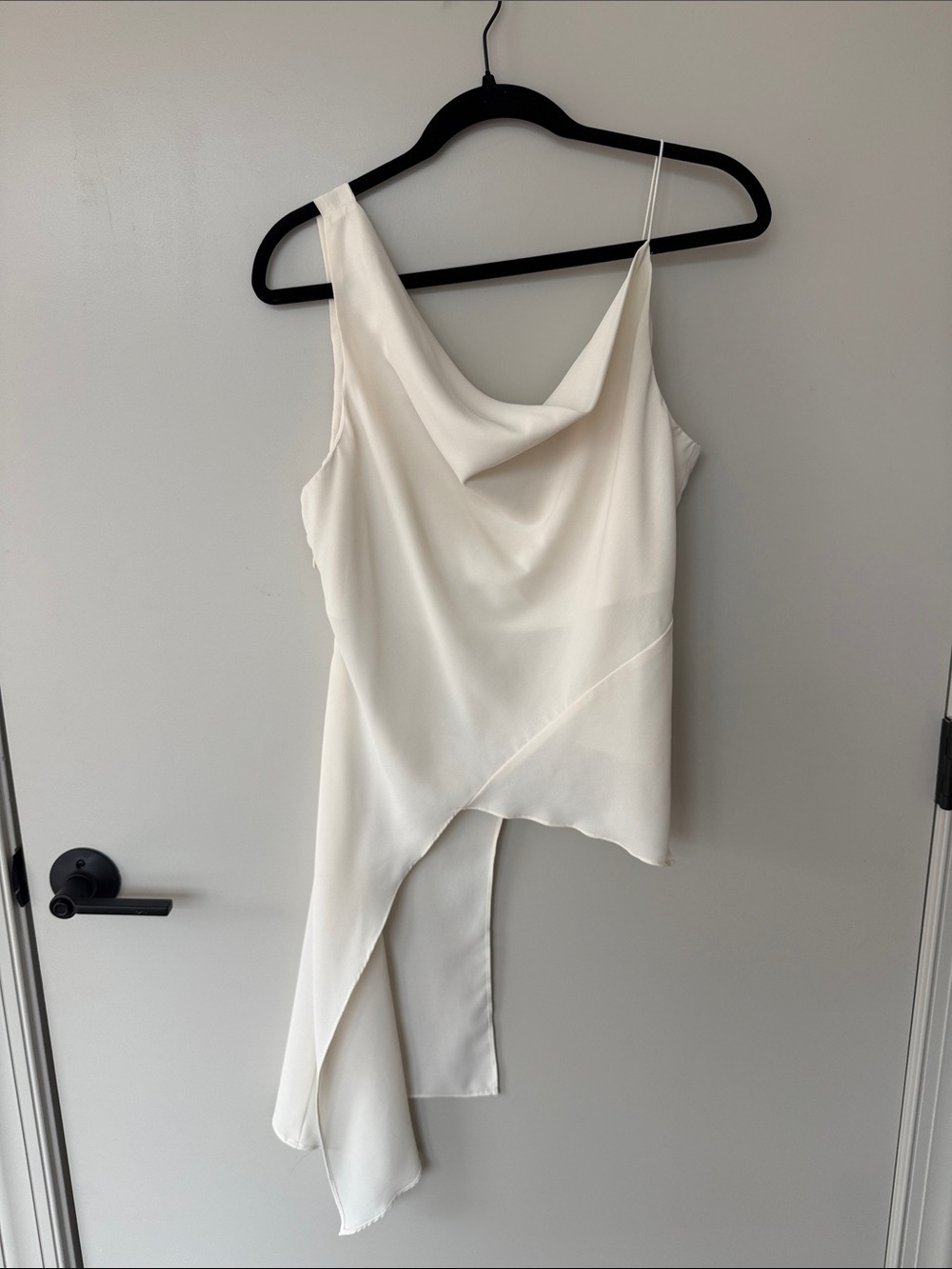 Asymmetrical Satin Cowl Neck Camisole - Ivory